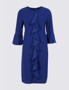 Marks & Spencer Ruffle Front 3/4 Sleeve Tunic Dress Blue