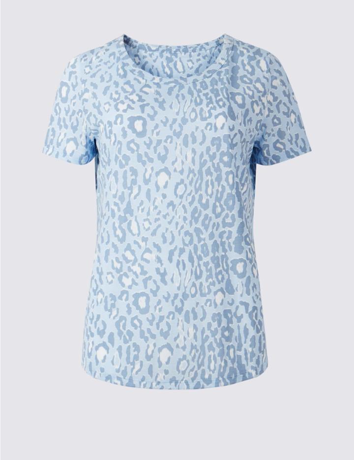 Marks & Spencer Animal Print Short Sleeve T-shirt Grey Mix