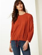 Marks & Spencer Textured Round Neck Long Sleeve Top Ginger