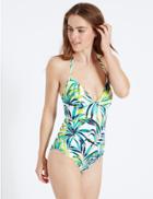 Marks & Spencer Secret Slimming&trade; Palm Print Plunge Swimsuit White Mix