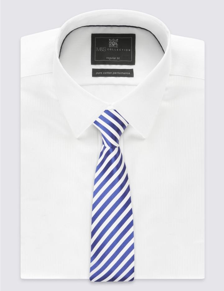 Marks & Spencer Pure Silk Striped Tie Navy/white