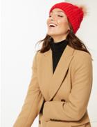 Marks & Spencer Faux Fur Bobble Beanie Hat Red