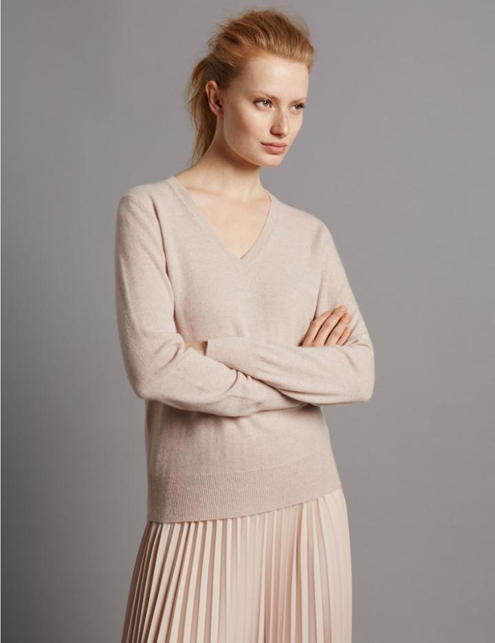 Marks & Spencer Pure Cashmere V-neck Jumper Oatmeal