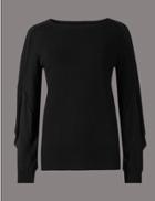 Marks & Spencer Round Neck Frill Sleeve Jumper Black