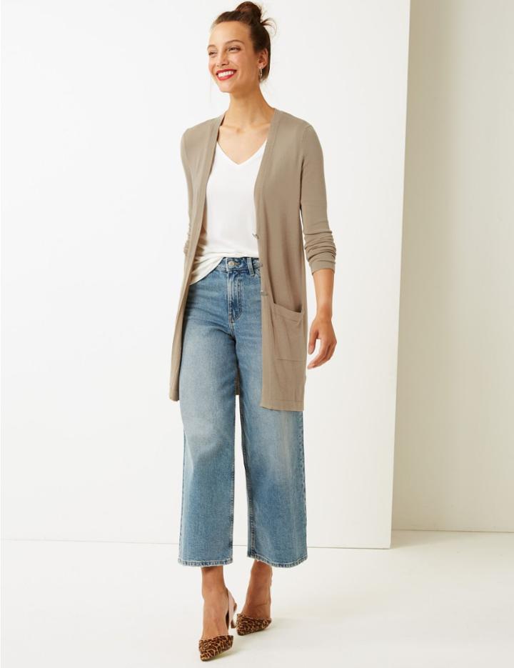 Marks & Spencer Jersey Longline Cardigan Buff
