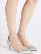 Marks & Spencer Kitten Heel Scallop Court Shoes Silver