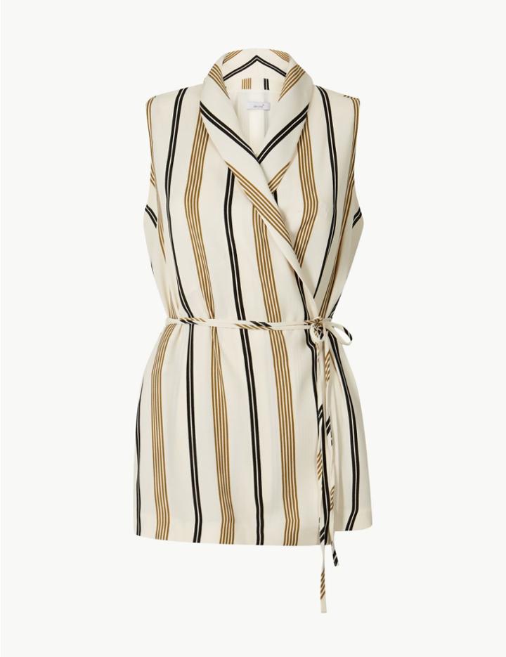 Marks & Spencer Striped Wrap Blouse Ivory Mix