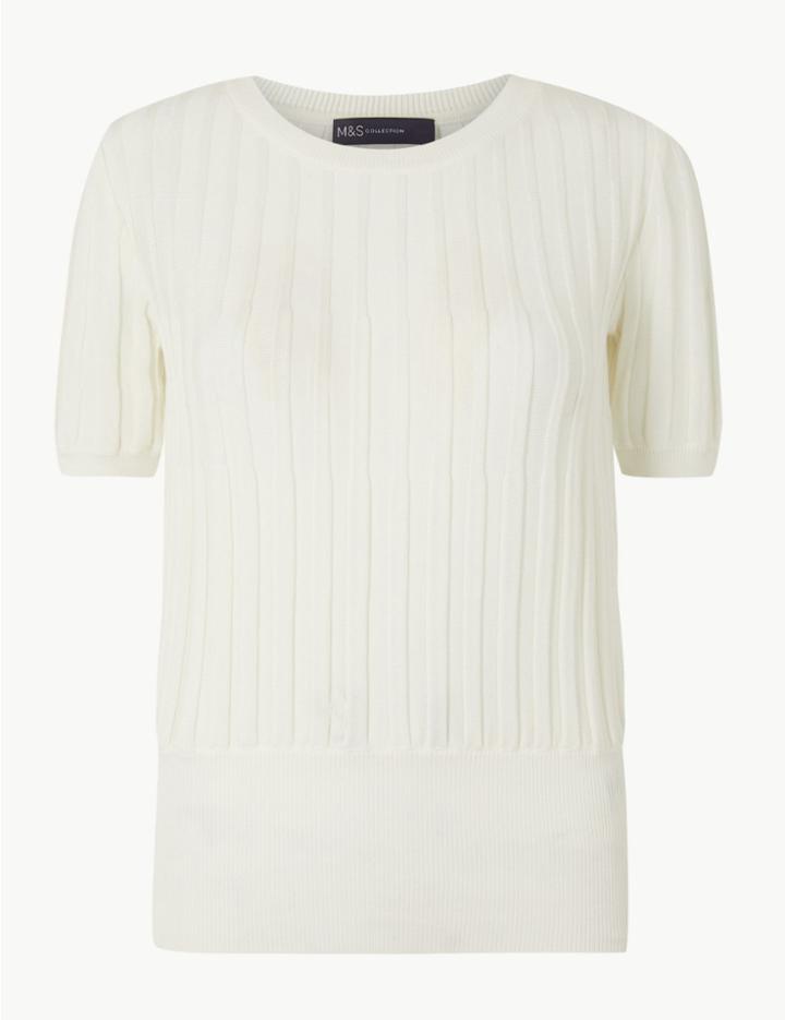 Marks & Spencer Textured Round Neck Knitted Top Cream