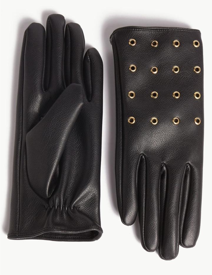 Marks & Spencer Faux Leather Eyelet Detail Gloves Black Mix