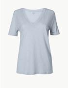 Marks & Spencer V-neck Short Sleeve T-shirt Pale Blue