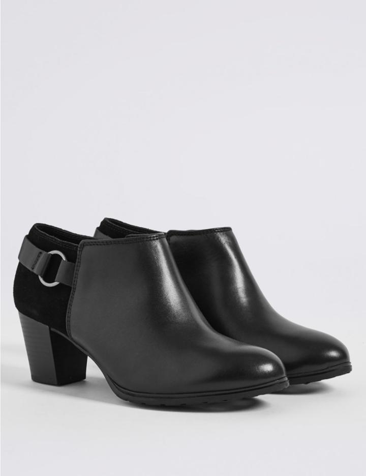 Marks & Spencer Leather Block Heel Side Zip Shoe Boots Black