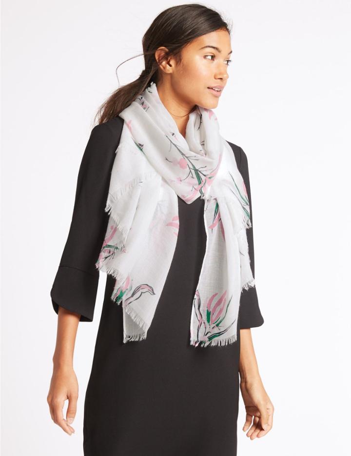 Marks & Spencer Floral Print Scarf White Mix