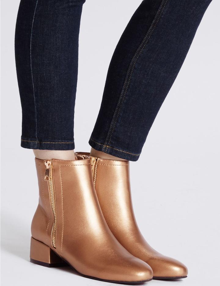 Marks & Spencer Block Heel Ankle Boots Metallic