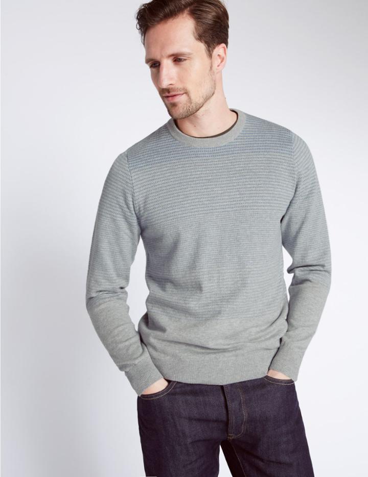 Marks & Spencer Pure Cotton Textured Jumper Grey Mix