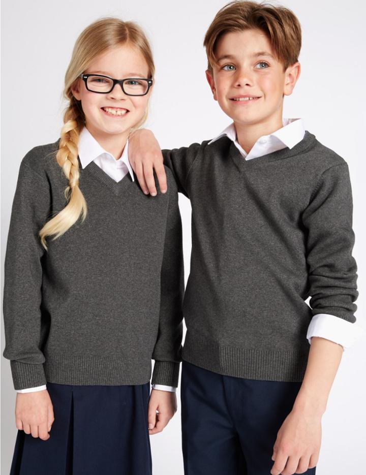 Marks & Spencer Unisex Cotton Rich Jumper Grey