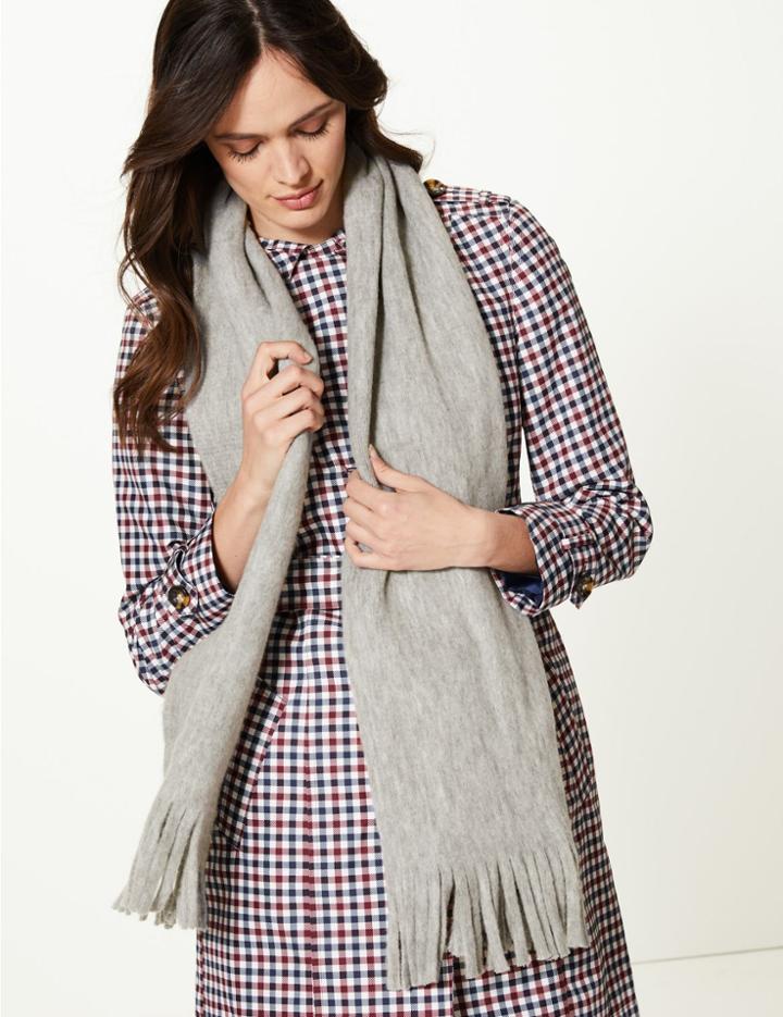 Marks & Spencer Fringe Detail Scarf Light Grey