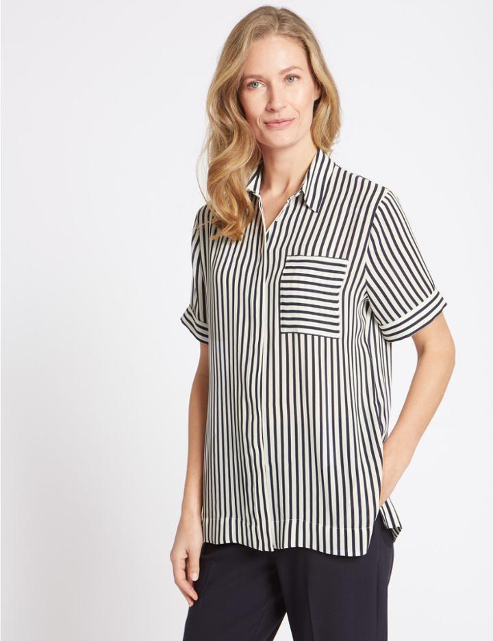 Marks & Spencer Striped Short Sleeve Shirt Navy Mix