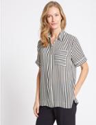 Marks & Spencer Striped Short Sleeve Shirt Navy Mix
