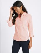 Marks & Spencer Cotton Rich 3/4 Sleeve Shirt Pale Pink