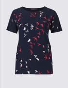 Marks & Spencer Bird Print Round Neck Short Sleeve T-shirt Navy Mix