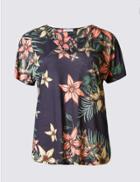 Marks & Spencer Floral Print V-neck Short Sleeve T-shirt Navy Mix