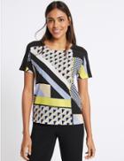 Marks & Spencer Geo Print Woven Front Short Sleeve T-shirt Blue Mix