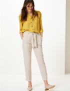 Marks & Spencer Pure Linen Ankle Grazer Peg Trousers Natural Mix
