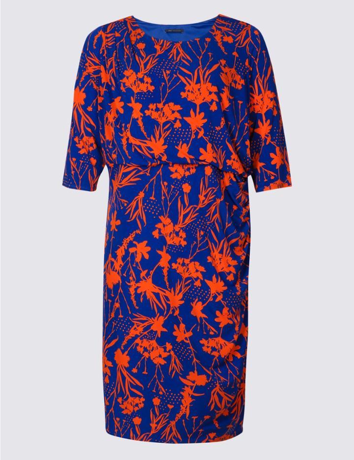 Marks & Spencer Curve Floral Print Bodycon Dress Navy Mix
