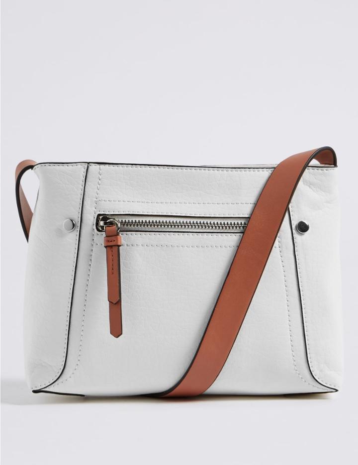 Marks & Spencer Faux Leather Colour Block Cross Body Bag White