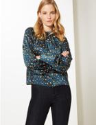 Marks & Spencer Animal Print Satin Long Sleeve Blouse Teal Mix