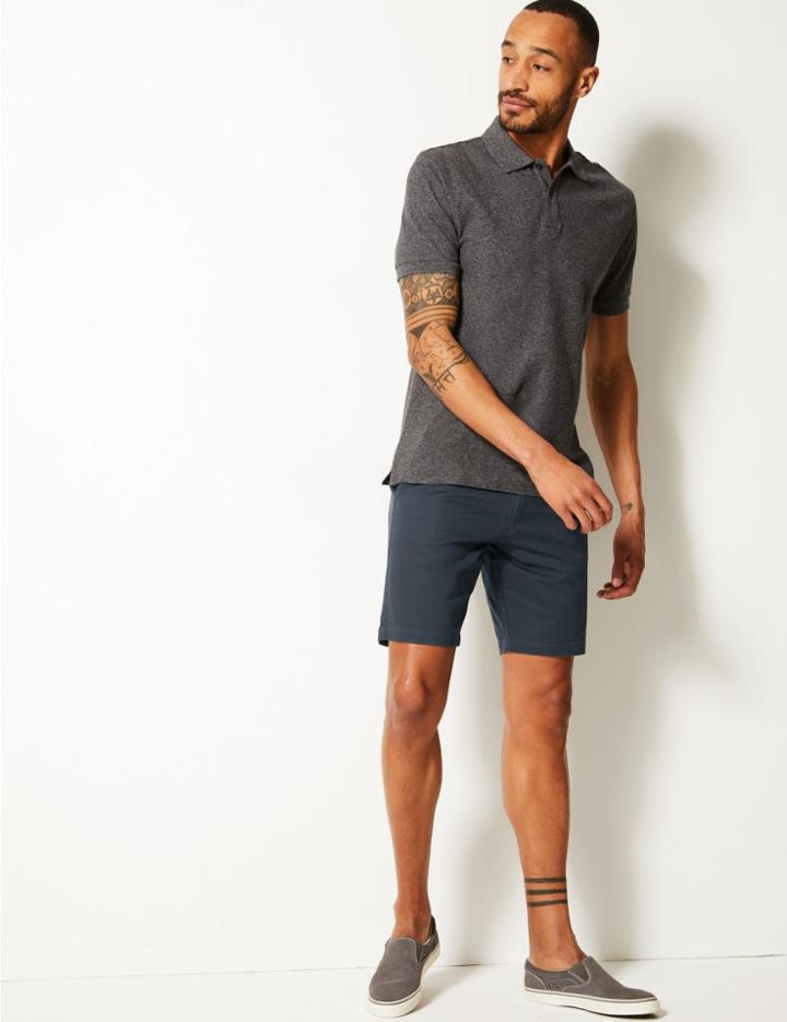 Marks & Spencer Slim Fit Cotton Shorts With Stretch Navy