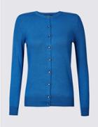 Marks & Spencer Ribbed Round Neck Cardigan Bright Blue