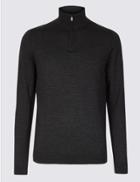 Marks & Spencer Pure Merino Wool Half Zipped Jumper Charcoal