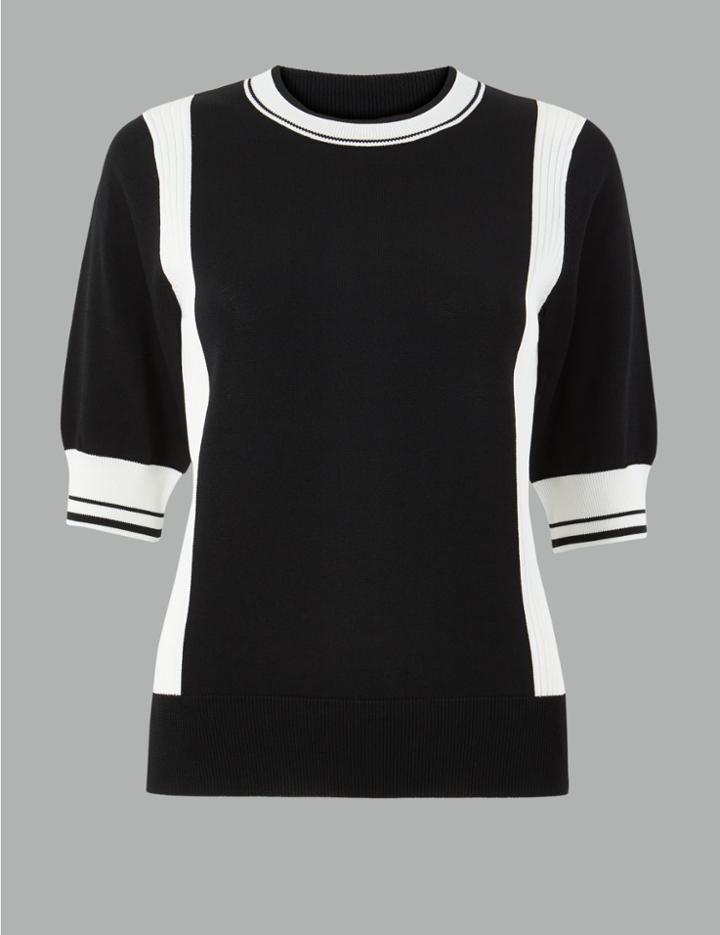 Marks & Spencer Colour Block 3/4 Sleeve Jumper Black Mix