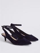 Marks & Spencer Suede Kitten Heel Ankle Strap Court Shoes Navy