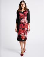 Marks & Spencer Floral Print Scuba Bodycon Midi Dress Black Mix