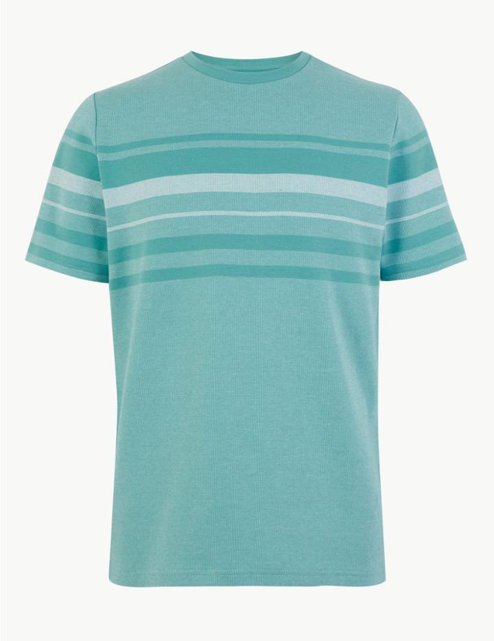 Marks & Spencer Pure Cotton Striped T-shirt Aqua Mix