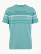 Marks & Spencer Pure Cotton Striped T-shirt Aqua Mix