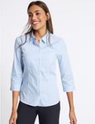 Marks & Spencer Cotton Rich Striped 3/4 Sleeve Shirt Blue Mix