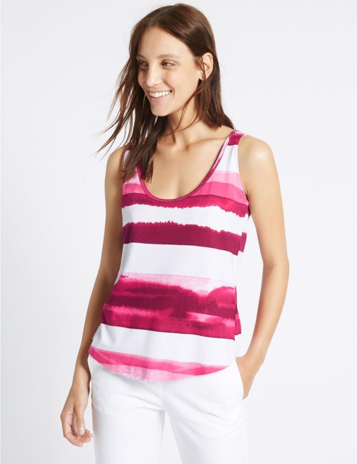 Marks & Spencer Pure Cotton Printed Sleeveless T-shirt Pink Mix