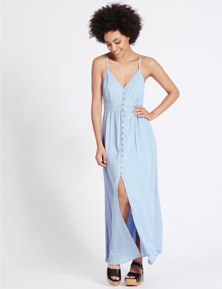 Marks & Spencer Lace Trim Slip Dress Blue