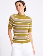 Marks & Spencer Striped Turtle Neck Short Sleeve Jumper Multi