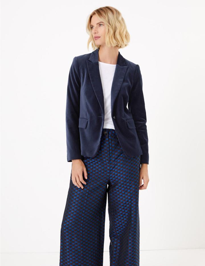 Marks & Spencer Velvet Fitted Blazer Navy