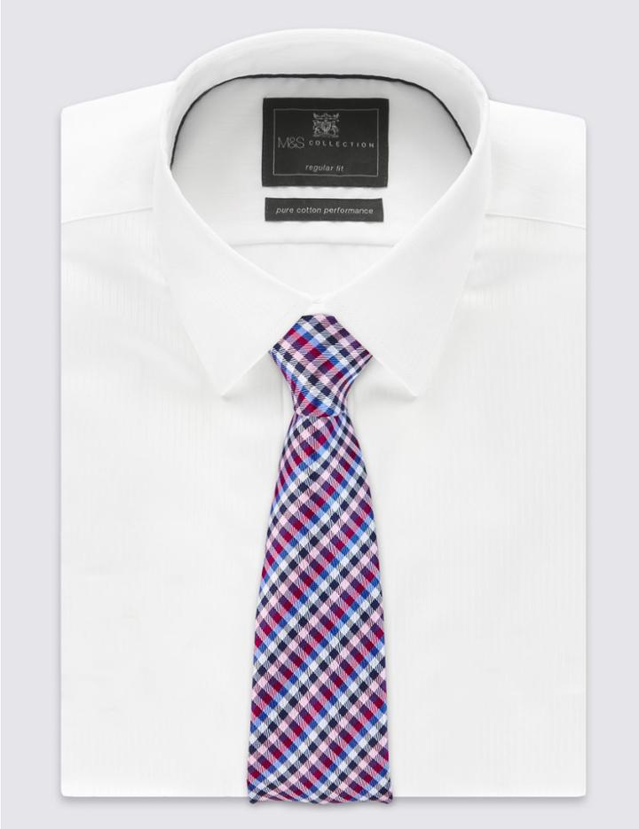 Marks & Spencer Pure Silk Gingham Tie Magenta
