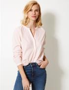 Marks & Spencer Pure Cotton Textured Long Sleeve Blouse Light Pink