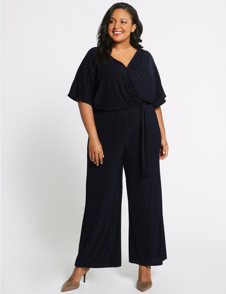 Marks & Spencer Curve Sparkly Short Sleeve Jumpsuit Navy