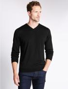 Marks & Spencer Merino Wool Rich Slim Fit Jumper With Silk Black
