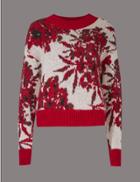 Marks & Spencer Jacquard Print Round Neck Jumper Red Mix