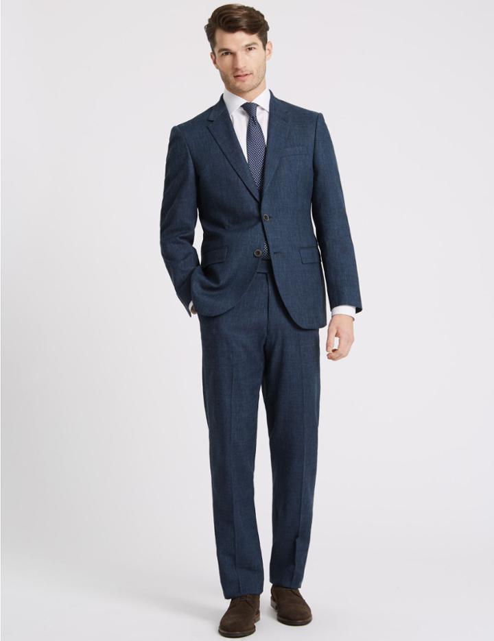 Marks & Spencer Linen Miracle Regular Fit Textured Jacket Indigo