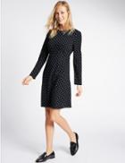 Marks & Spencer Spotted Long Sleeve Skater Dress Navy Mix